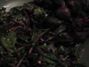Roasted beets and sauteed greens